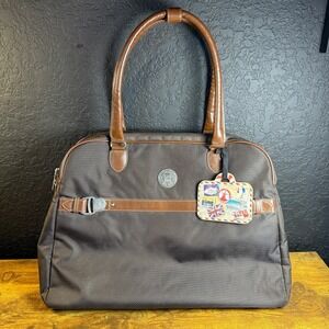 VTG Chaps Travel Tote Duffle Bag Weekender Luggage Brown Leather Trim Strap